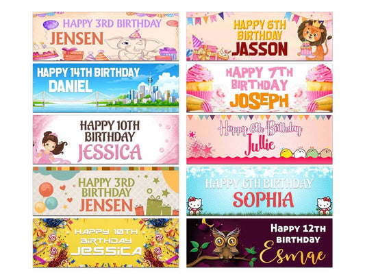 Personalised Birthday Banners Generic Design Children Kids Party Decoration 42