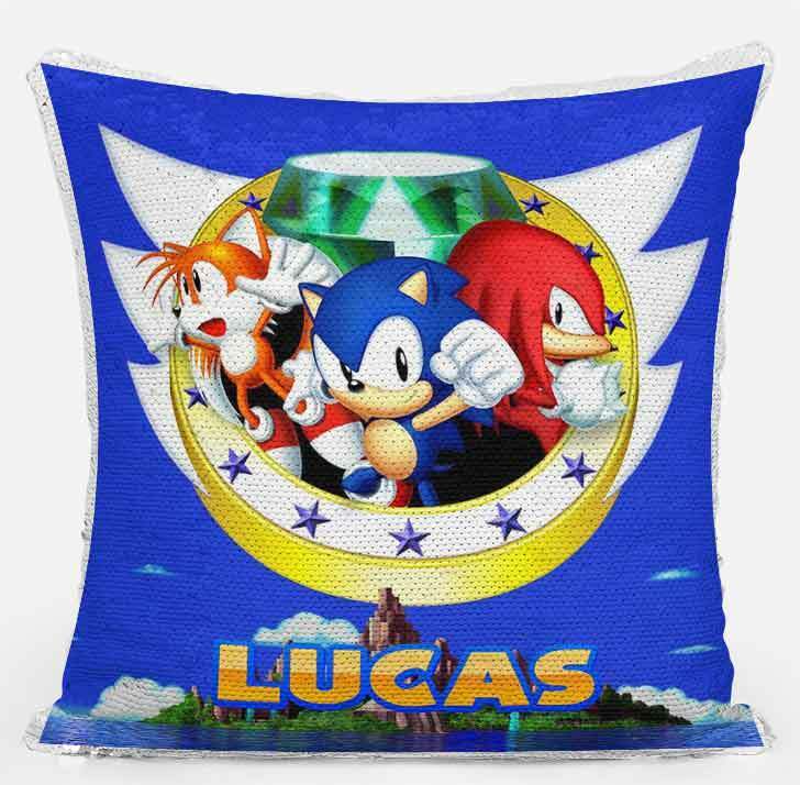 Personalised Sonic Hedgehog Any Name Magic Reveal Blue Sequin Cushion Cover 5