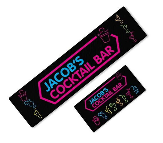 PERSONALISED NEON COCKTAIL BAR BEER MAT LABEL BAR RUNNER IDEAL HOME PUB OCCASION