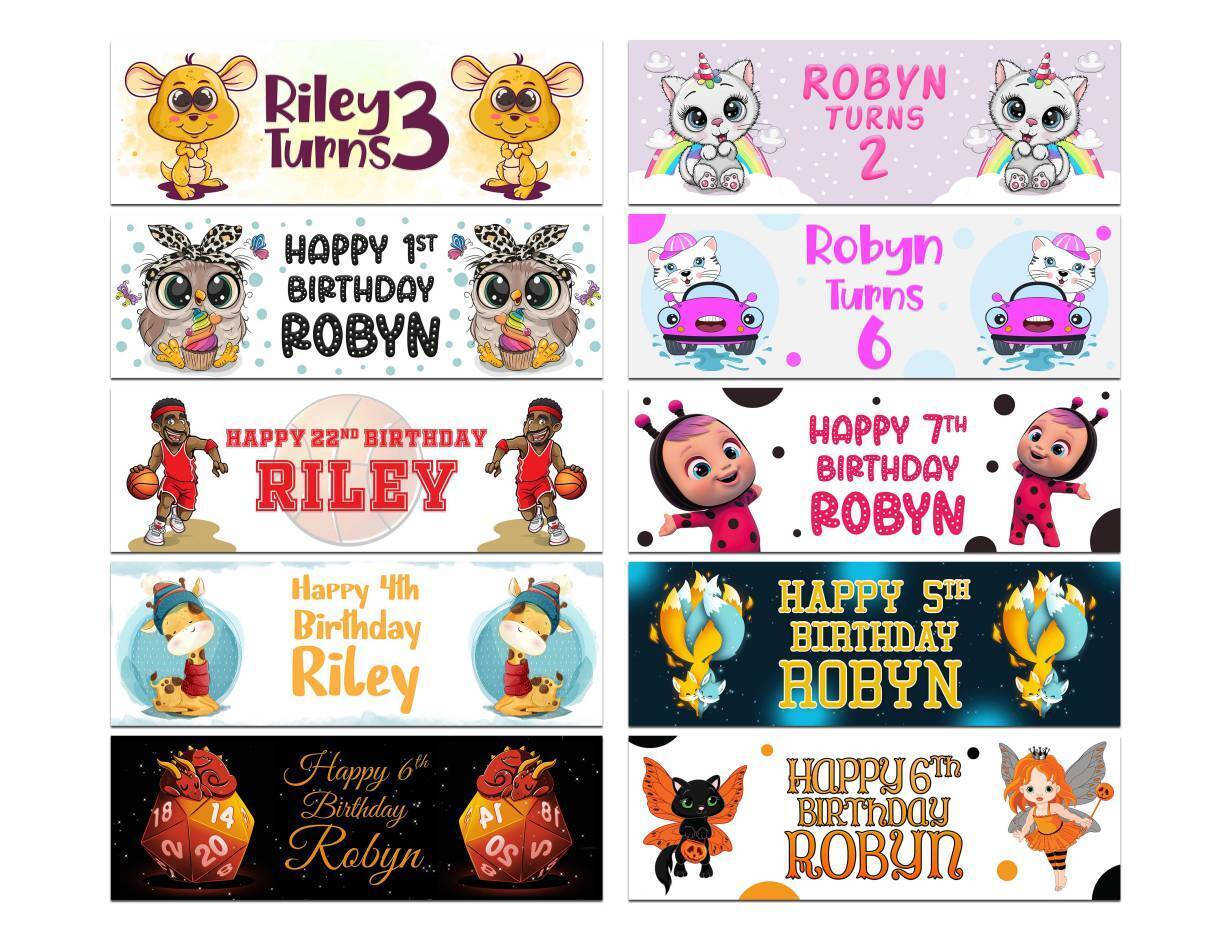 Personalised Birthday Banners Generic Design Children Kids Party Decoration 200