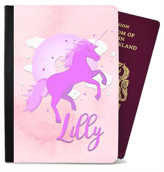 Personalised Unicorn kids Passport Cover Holder Any Name Holiday Accessory 32