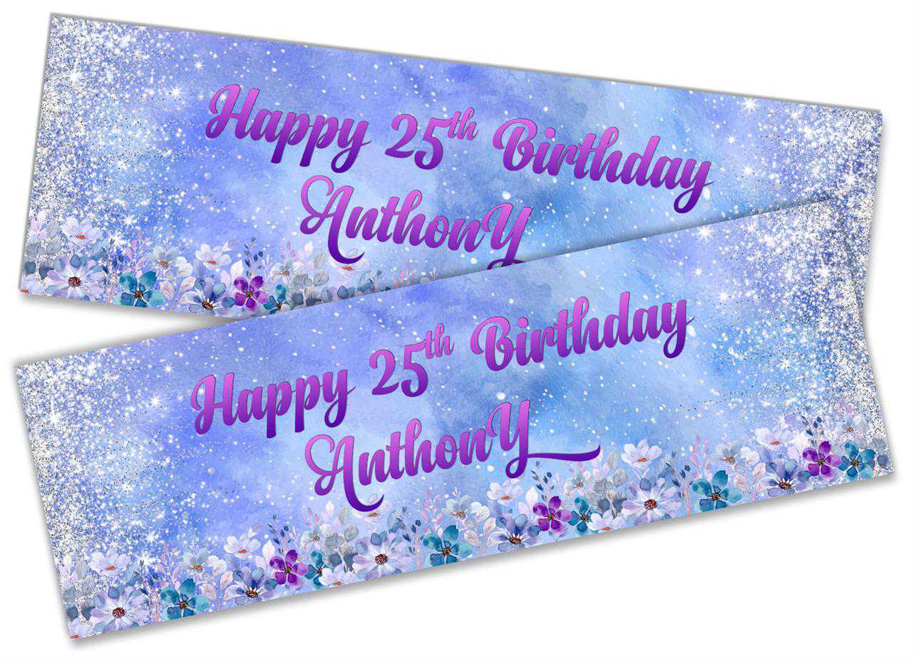 Personalised Birthday Banners Floral Design Kids adult Party Decoration 101