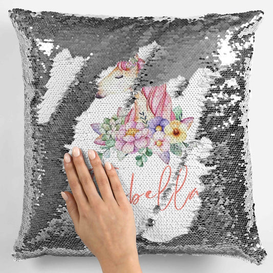Personalised Unicorn Any Name Magic Reveal Silver Sequin Cushion Cover Gift 5