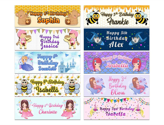 Personalised Birthday Banners Generic Design Children Kids Party Decoration 160