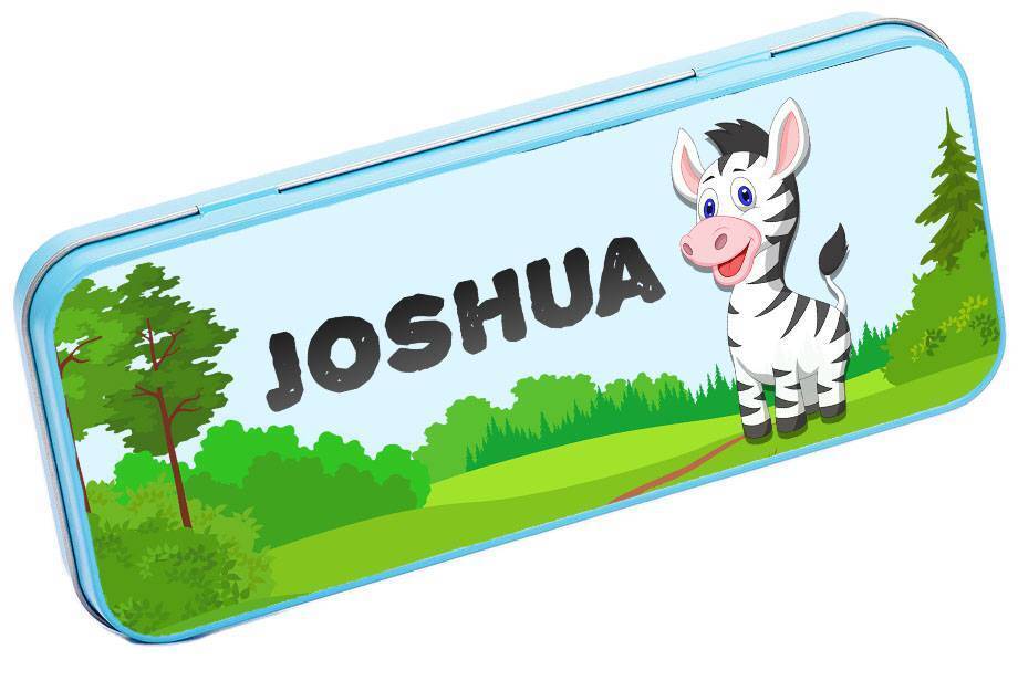 Personalised Any Name Jungle Pencil Case Tin Children School Kids Stationary 18