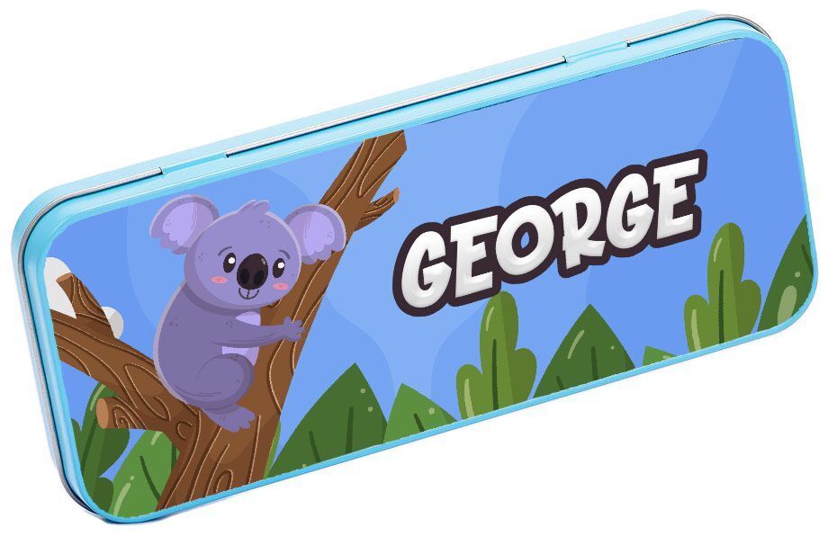 Personalised Any Name Koala Pencil Case Tin Children School Kids Stationary 12