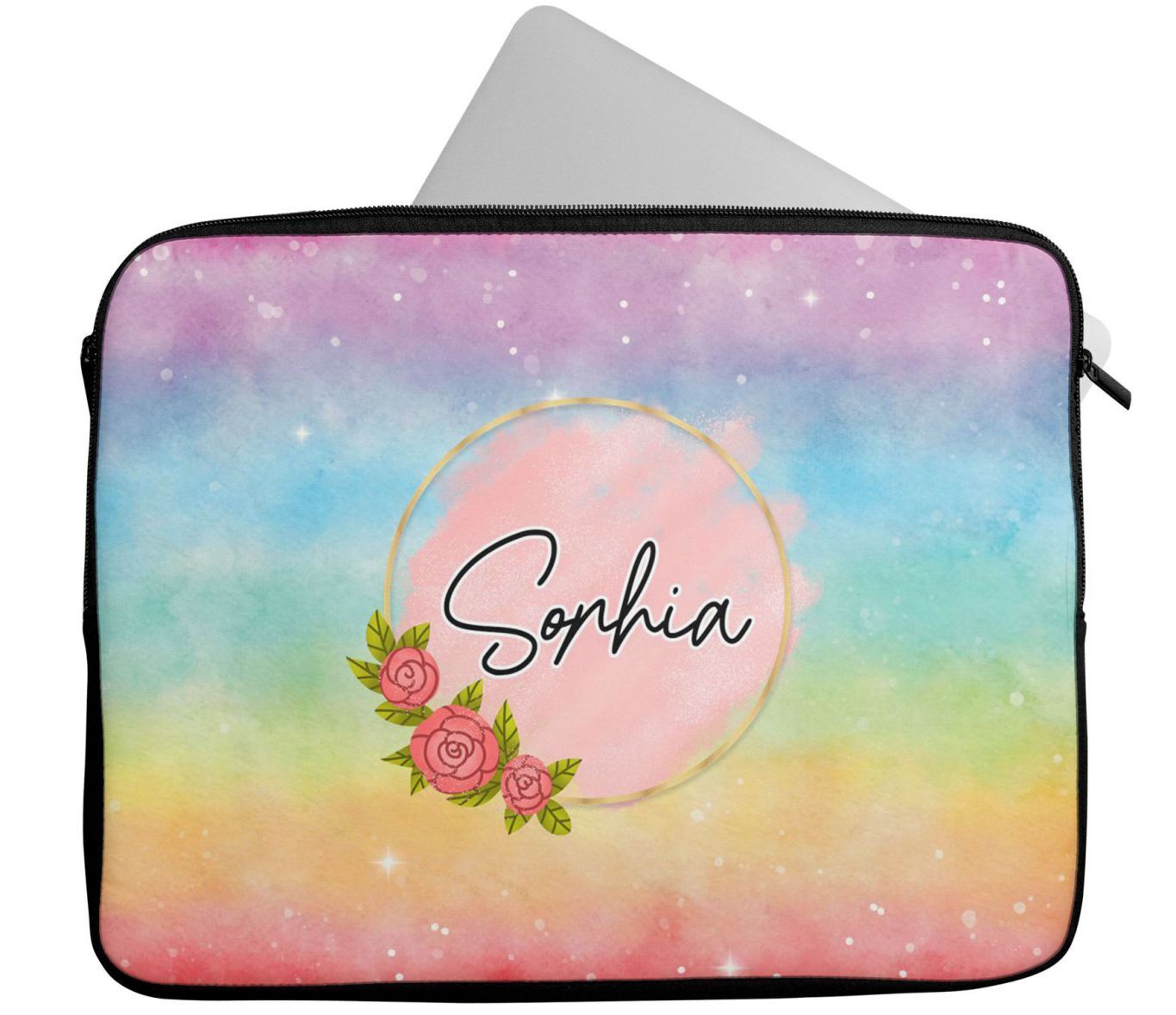 Personalised Any Name Floral Design Laptop Case Sleeve Tablet Bag 65