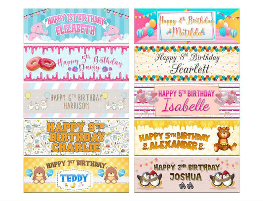 Personalised Birthday Banners Generic Design Children Kids Party Decoration 228