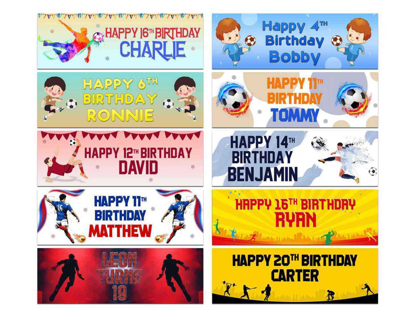 Personalised Birthday Banners Football Design Children Kids Party Decoration 123