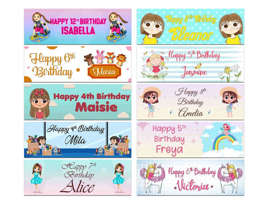 Personalised Birthday Banners Generic Design Children Kids Party Decoration 144