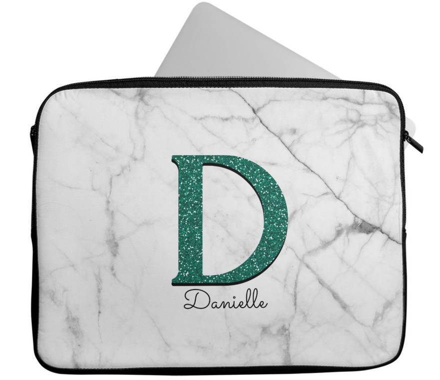 Personalised Any Name Marble Glitter Design Laptop Case Sleeve Tablet Bag 107