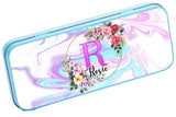 Personalised Any Name Floral Pencil Case Tin Children School Kids Stationary 25