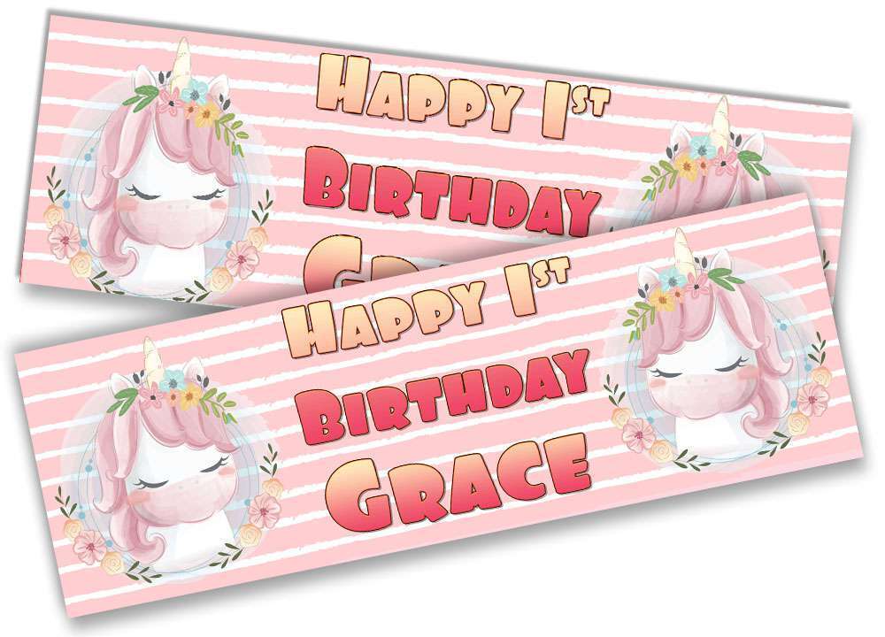 Personalised Birthday Banners Unicorn Design Children Kids Party Decoration 22