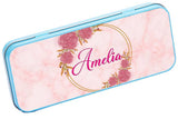 Personalised Any Name Floral Pencil Case Tin Children School Kids Stationary 25