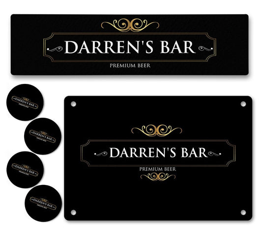 Personalised Bar Runner Sign Coaster Any Name Garden Plaque Gift Bar Pub 90