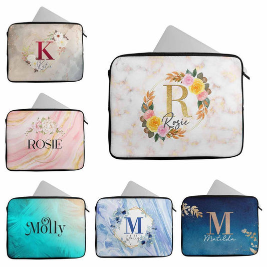 Personalised Any Name Floral Design Laptop Case Sleeve Tablet Bag 79
