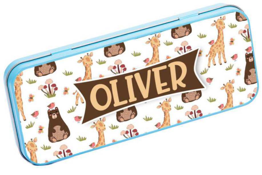 Personalised Any Name Animal Pencil Case Tin Children School Kids Stationary 4