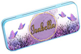 Personalised Any Name Butterfly Pencil Case Tin School Kids Stationary 17