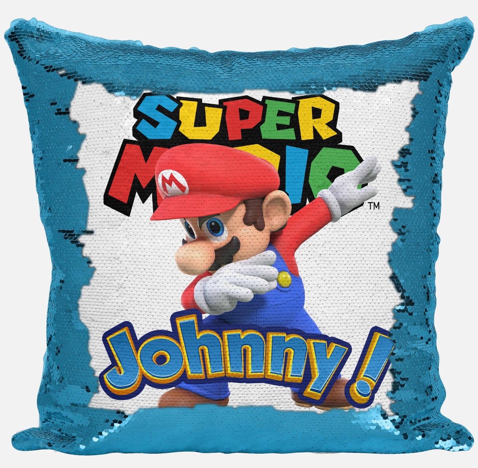 Personalised Super Mario Any Name Magic Reveal Sequin Cushion Cover Gift 3