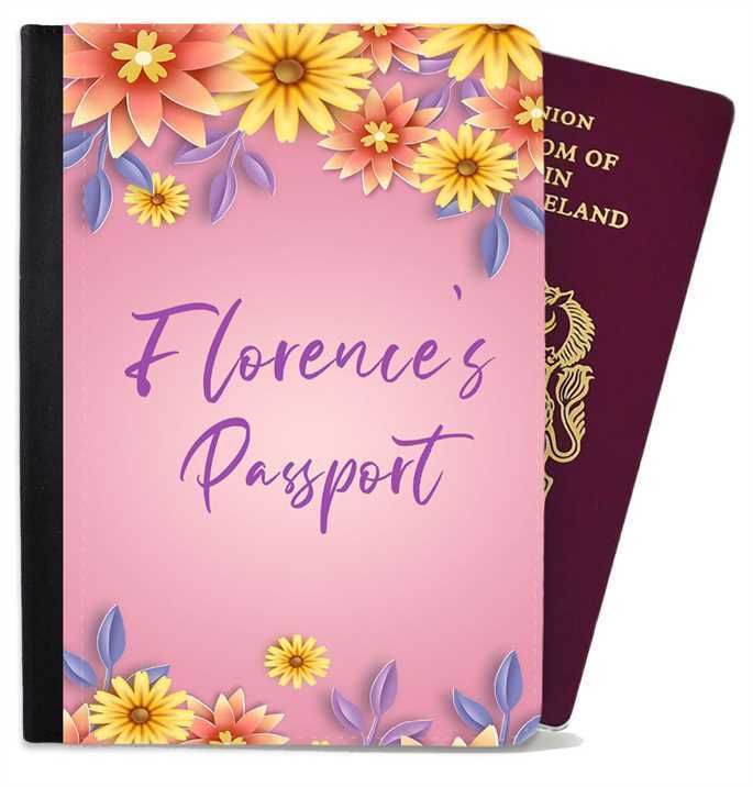 Personalised Floral Children Passport Cover Holder Any Name Holiday Accessory 28