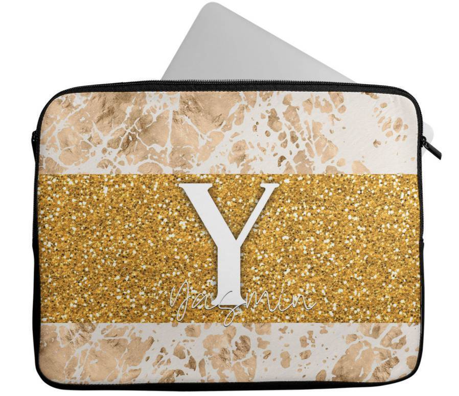 Personalised Any Name Marble Glitter Design Laptop Case Sleeve Tablet Bag 95