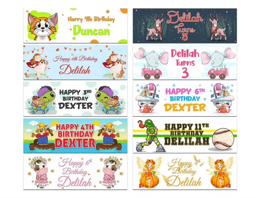 Personalised Birthday Banners Generic Design Children Kids Party Decoration 187