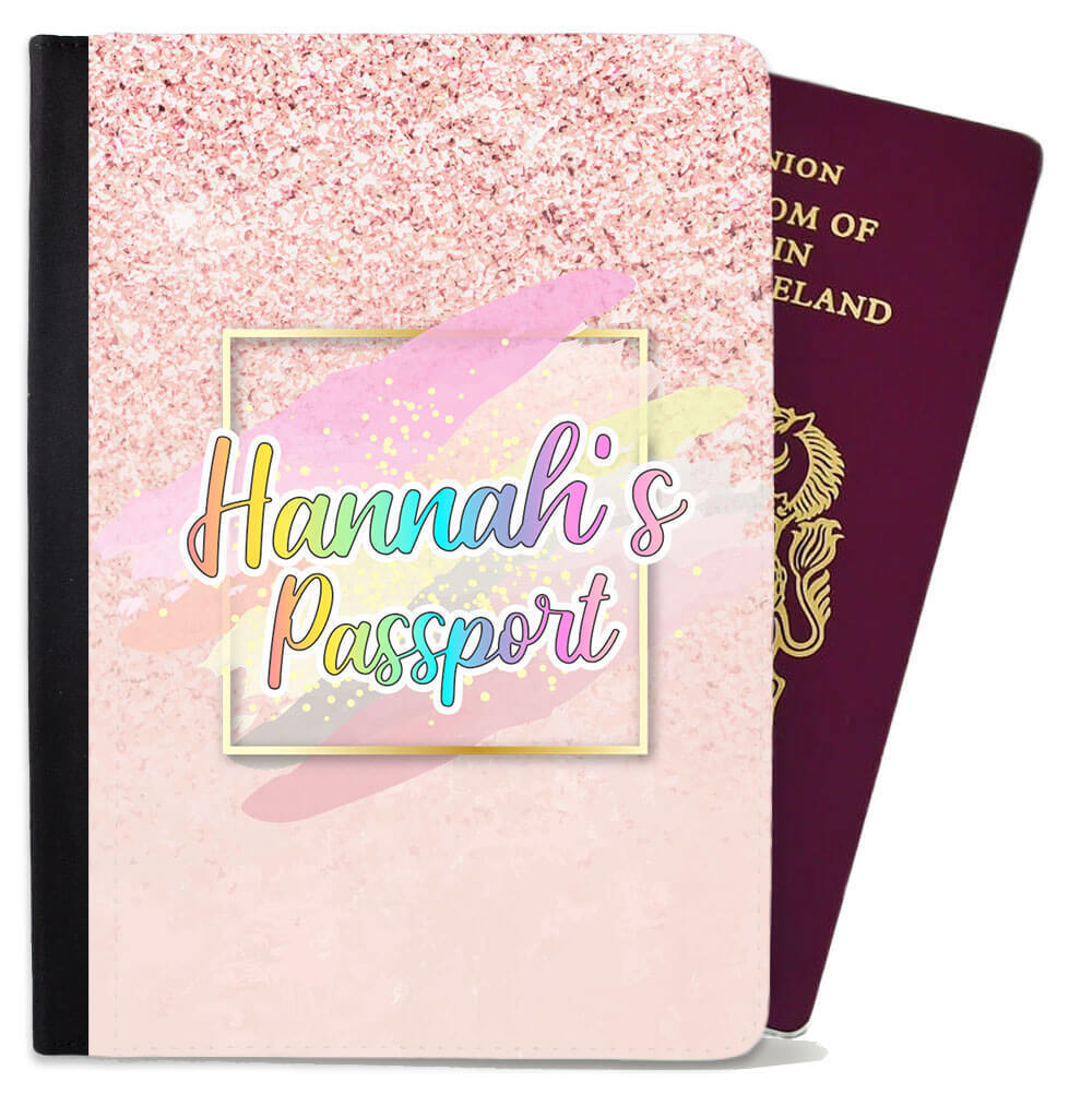 Personalised Glitter Childern Passport Cover Holder Any Name Holiday Accessory 8