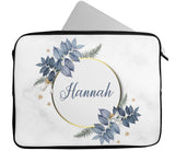 Personalised Any Name Floral Design Laptop Case Sleeve Tablet Bag 65