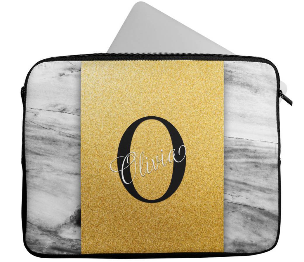 Personalised Any Name Marble Glitter Design Laptop Case Sleeve Tablet Bag 100