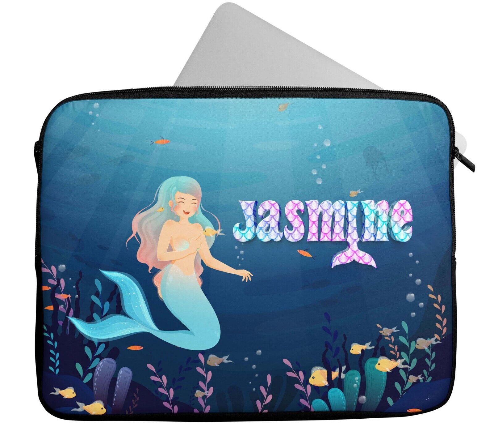 Personalised Any Name Mermaid Design Laptop Case Sleeve Tablet Bag 14