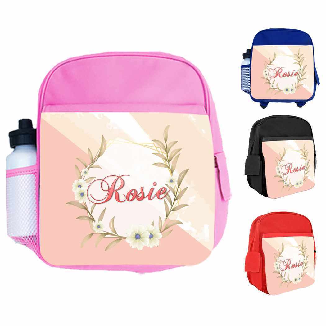 Personalised Kids Backpack Any Name Floral Design Boys Girls kid School Bag 17