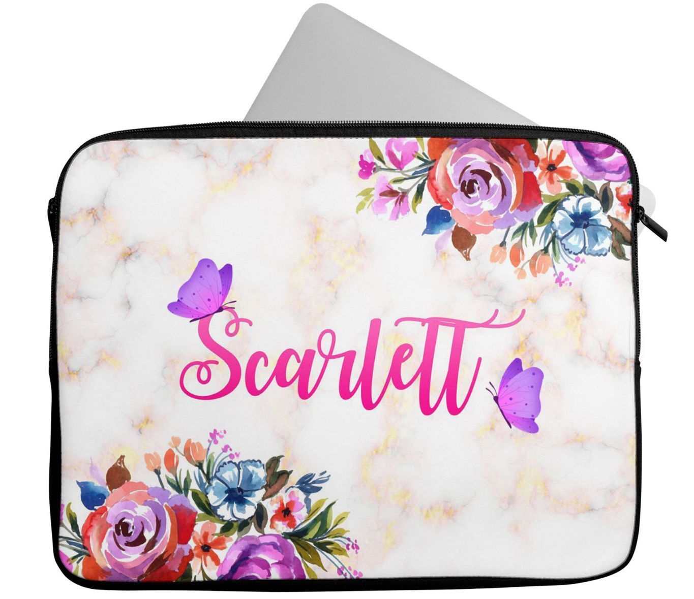 Personalised Any Name Floral Design Laptop Case Sleeve Tablet Bag 65