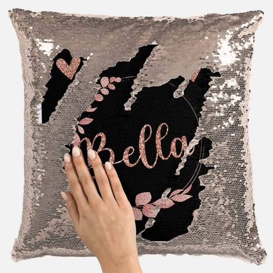 Personalised Glitter Any Name Magic Reveal Gold Sequin Cushion Cover Gift 25