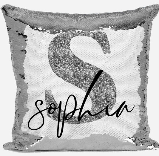 Personalised Glitter Any Name Magic Reveal Silver Sequin Cushion Cover Gift 3