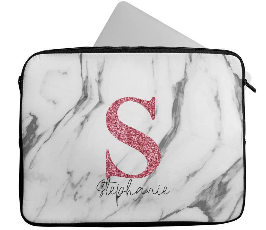 Personalised Any Name Marble Glitter Design Laptop Case Sleeve Tablet Bag 107