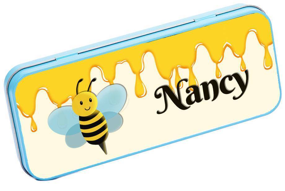 Personalised Any Name Bee Pencil Case Tin Children School Kids Stationary 16