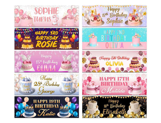 Personalised Birthday Banners Cake Design Children Kids Party Decoration 91