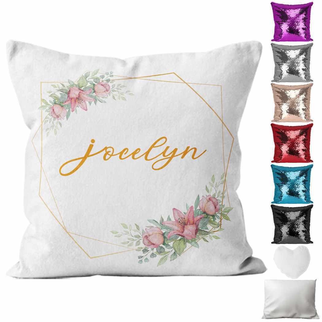 Personalised Cushion Floral Sequin Cushion Pillow Printed Birthday Gift 52