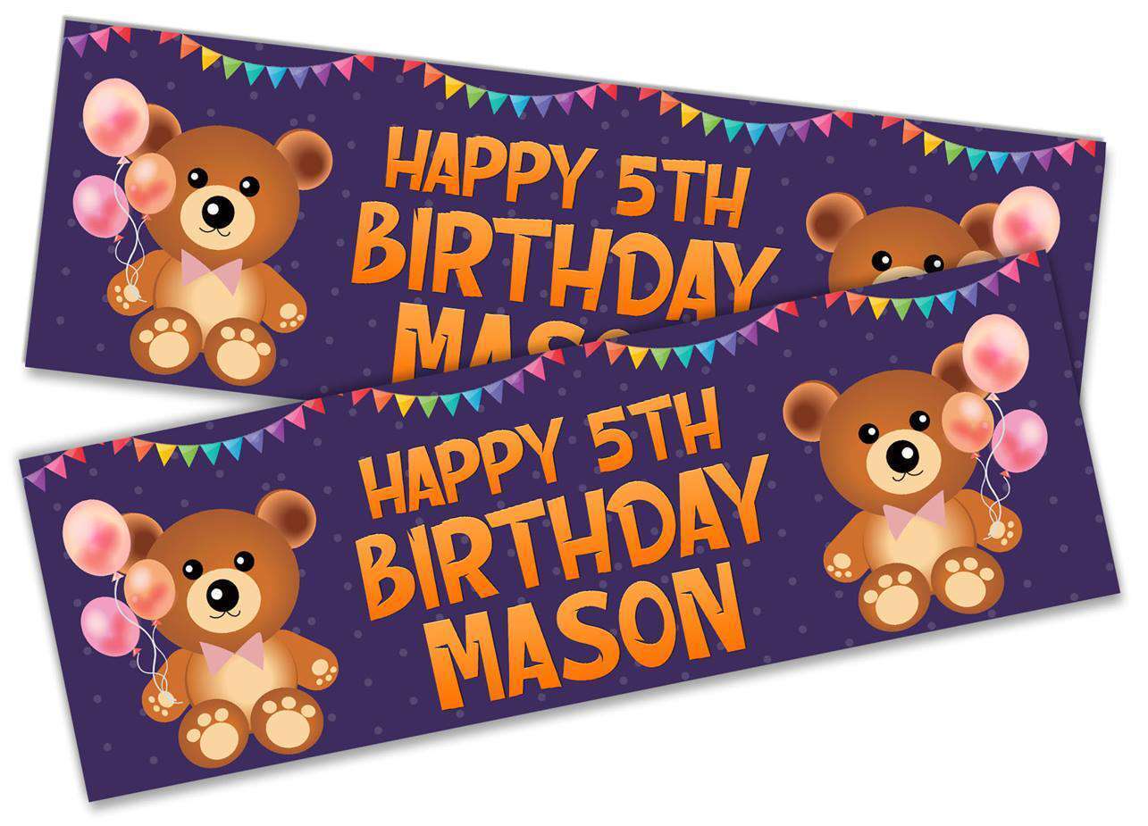 Personalised Birthday Banners Teddy Design Children Kids Party Decoration 114