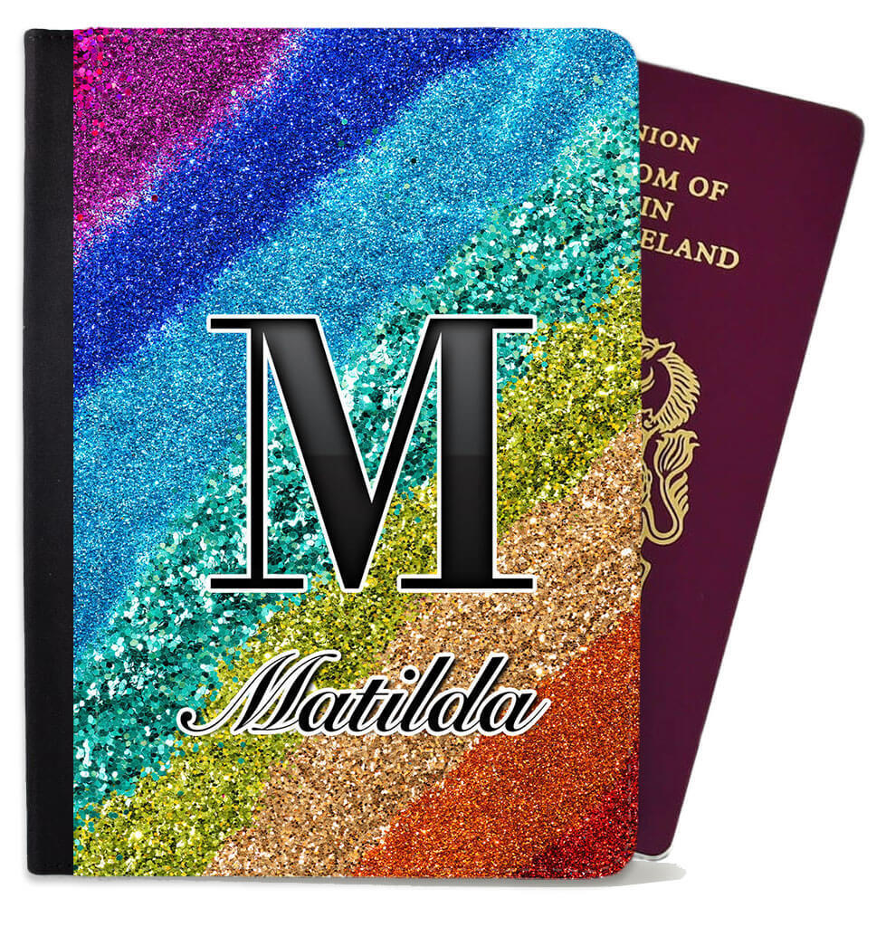 Personalised Glitter Childern Passport Cover Holder Any Name Holiday Accessory 8