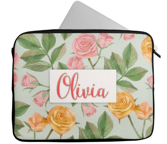 Personalised Any Name Floral Design Laptop Case Sleeve Tablet Bag 53
