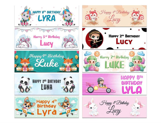 Personalised Birthday Banners Generic Design Children Kids Party Decoration 204