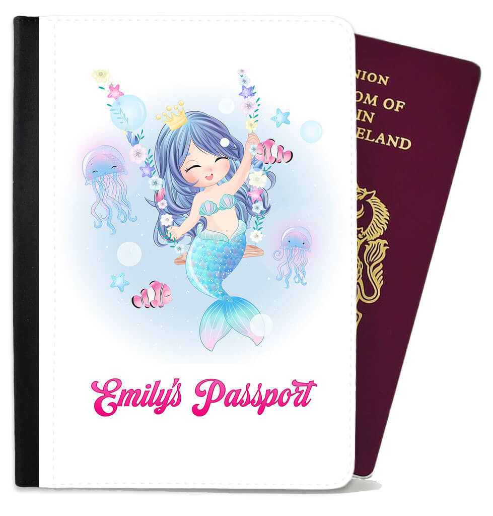 Personalised Mermaid Children Passport Cover Holder Any Name Holiday Accessory 2