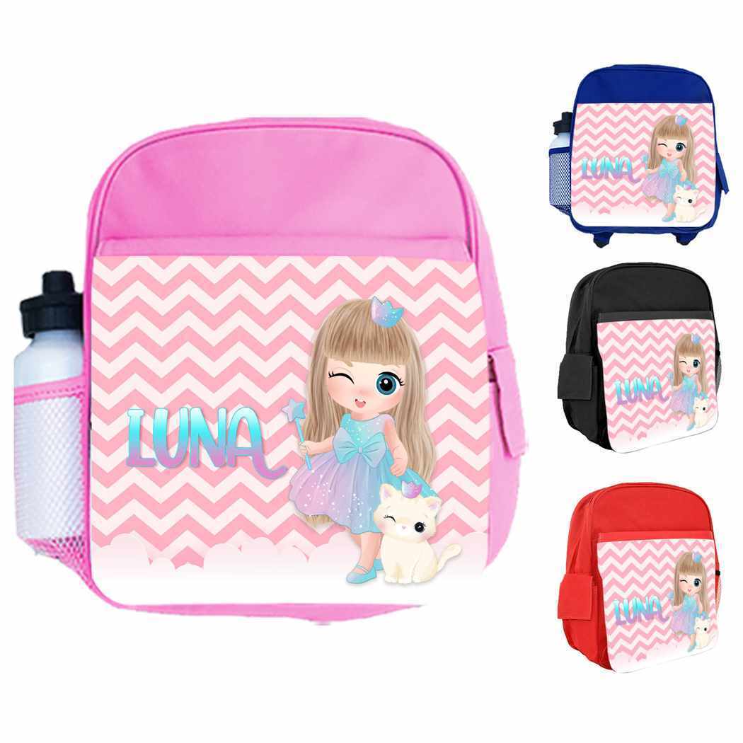 Personalised Kids Backpack Any Name Princess Design Boys Girls kid School Bag 33