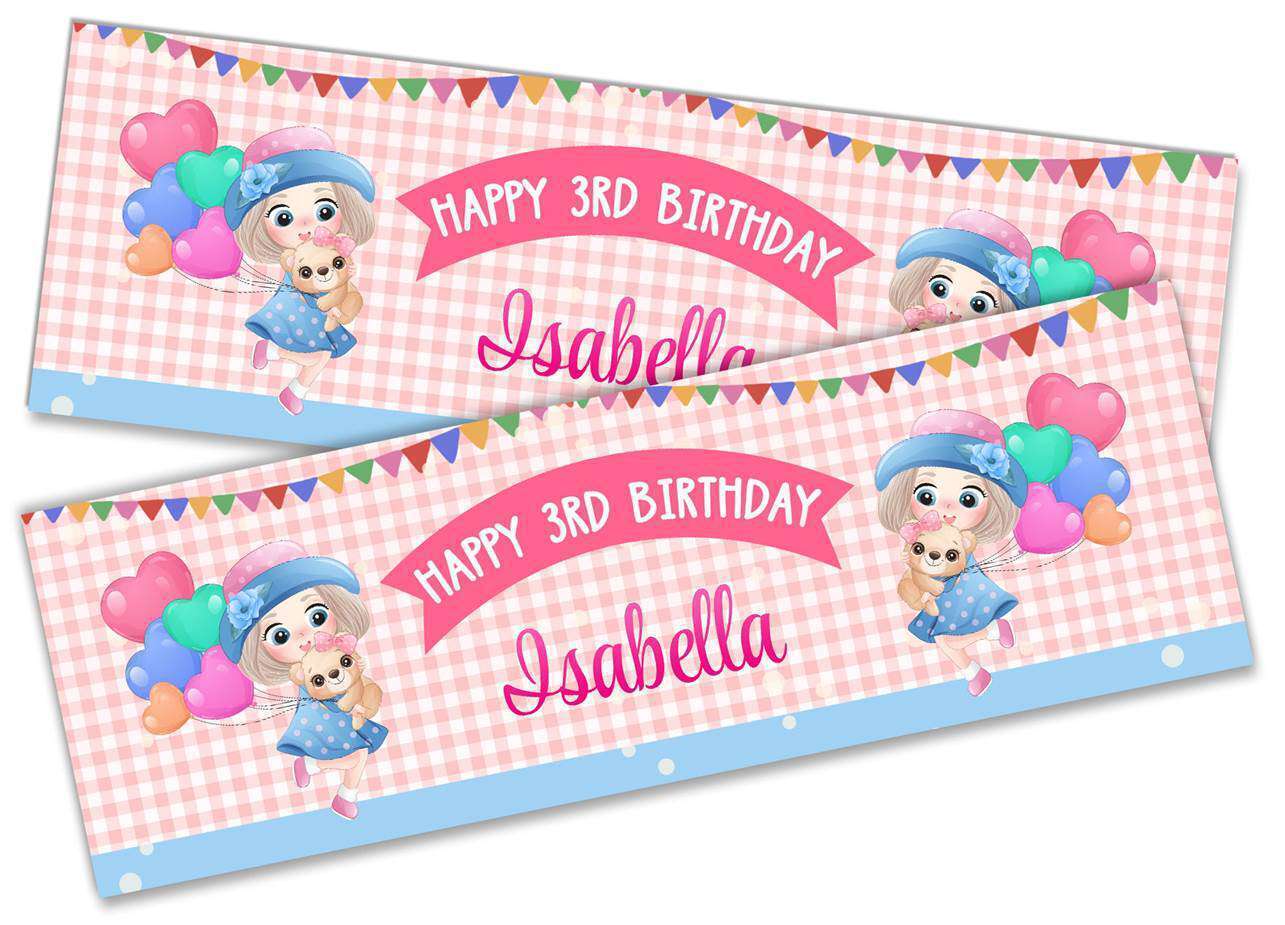 Personalised Birthday Banners Doll Design Children Kids Party Decoration 110