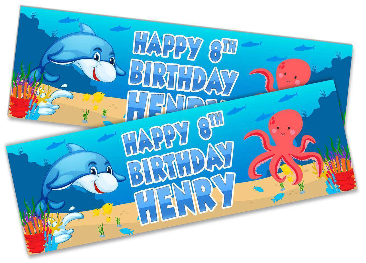 Personalised Birthday Banners Fish Design Children Kids Party Decoration 111