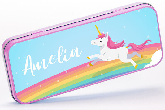 Personalised Any Name Unicorn Pencil Case Tin Girls School Kids Stationary 2