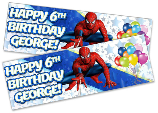 x2 Personalised Birthday Banner Spiderman Children Party Decoration Poster