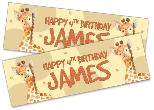 x2 Personalised Birthday Banner Giraffe Children Kids Party Decoration 282