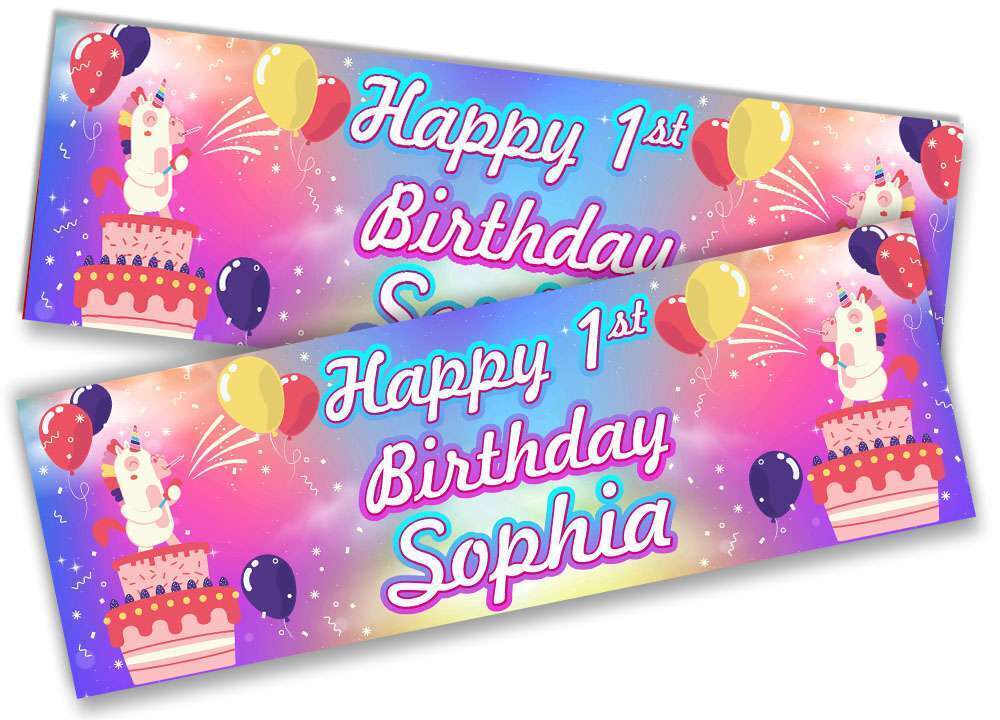 Personalised Birthday Banners Unicorn Design Children Kids Party Decoration 22